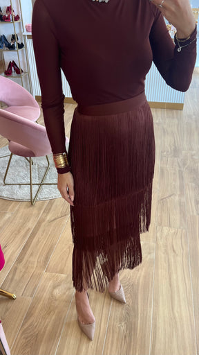 Falda Bandage Midi Flecos Chocolate