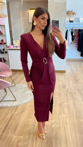 Vestido Drapeado Burdeos