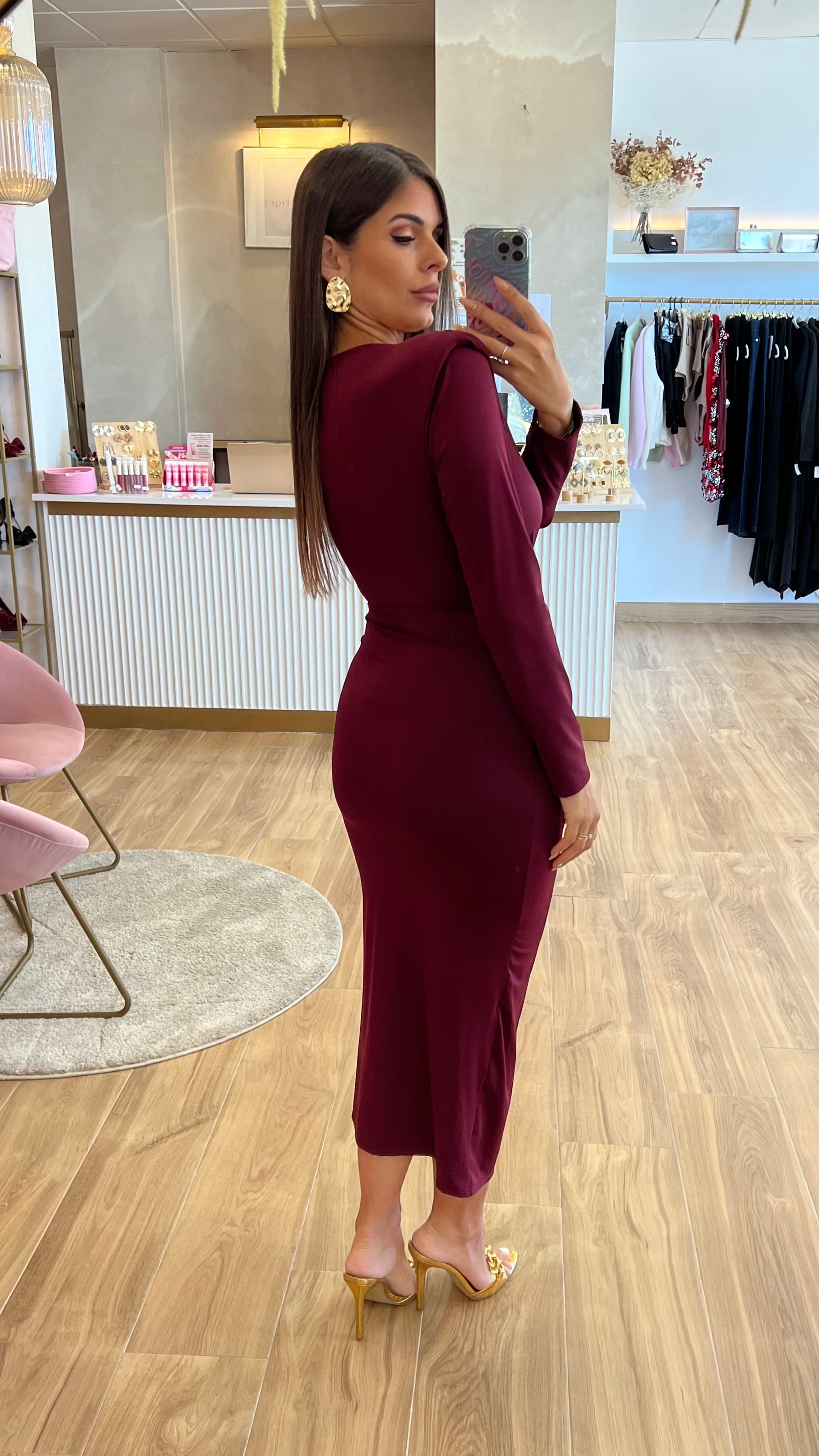 Vestido Drapeado Burdeos