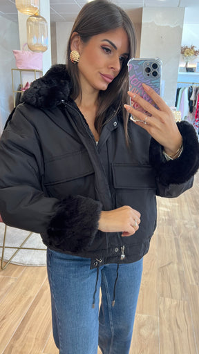 Chaqueta Acolchada Forro Borreguito - Negro Premium