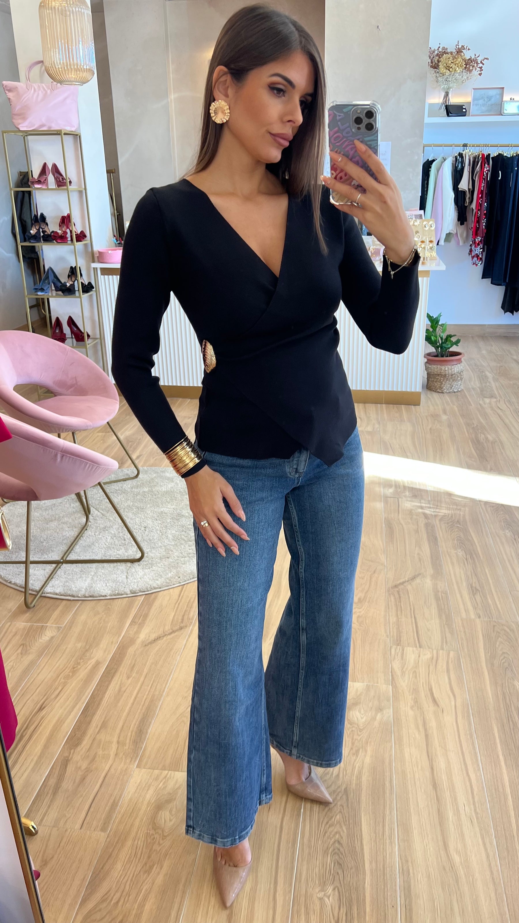 Jersey Cruzado Detalle Oro Negro