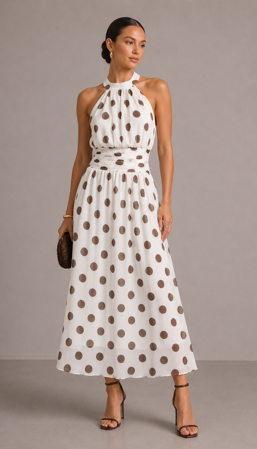 Vestido Blanco Lunar Marrón