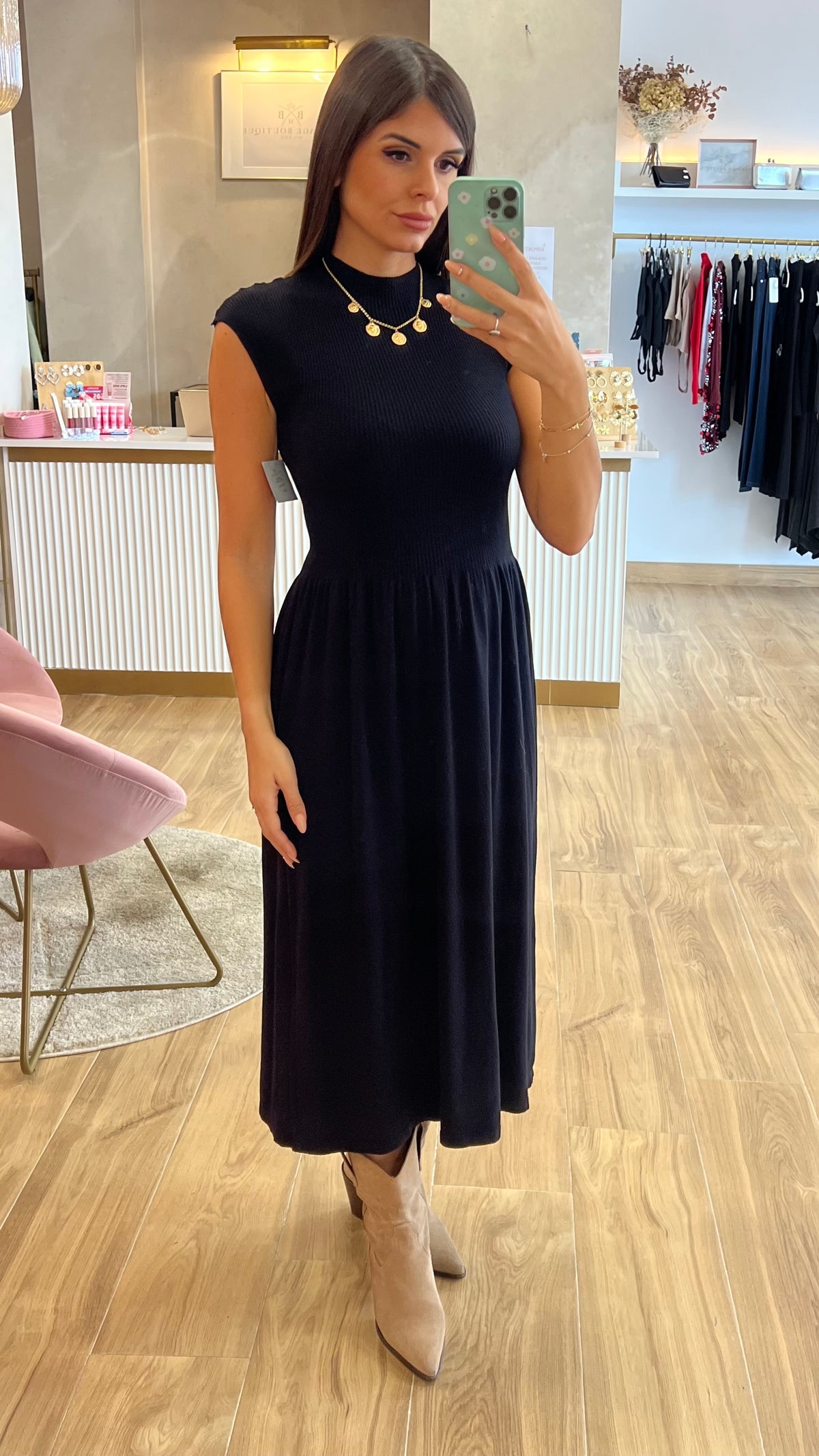 Vestido Punto Canalé Negro