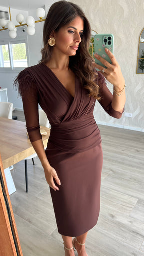 Vestido Leonor Escote V Chocolate “Made in Spain”