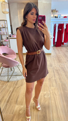 Vestido Marrón Hombreras