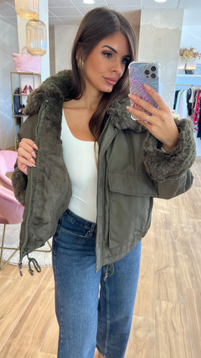 Chaqueta Acolchada Forro Borreguito – Khaki Premium