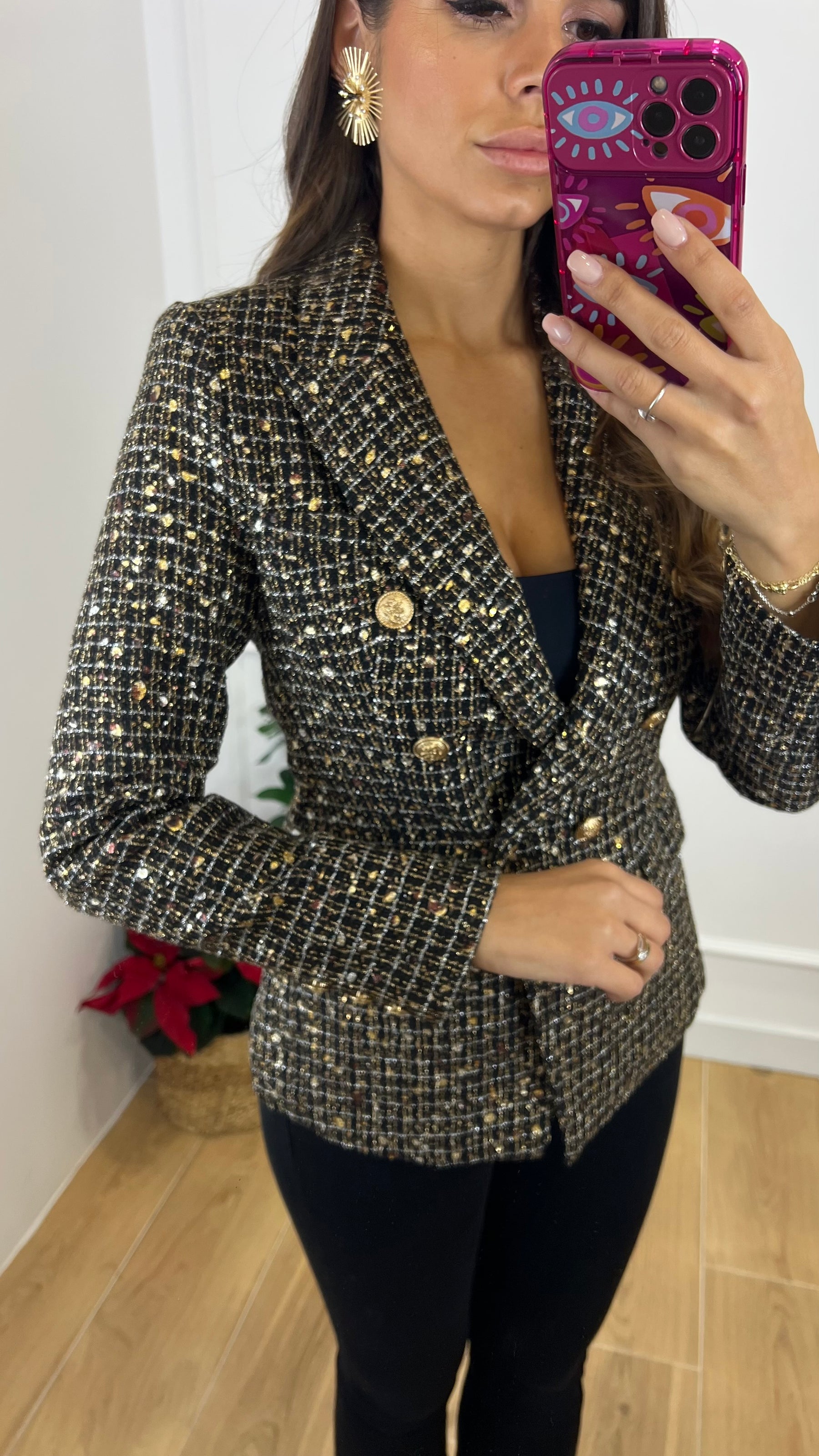 Chaqueta Blazer Negra Tweed