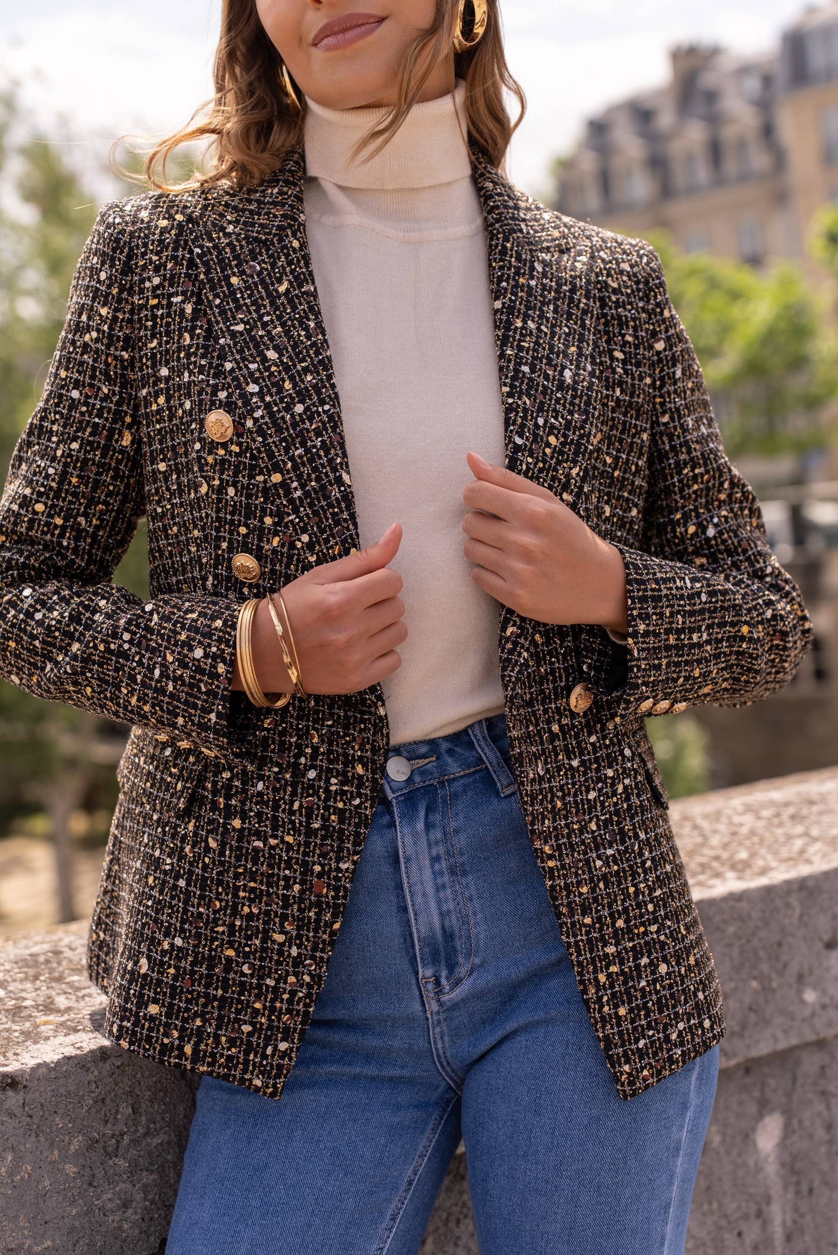 Chaqueta Blazer Negra Tweed