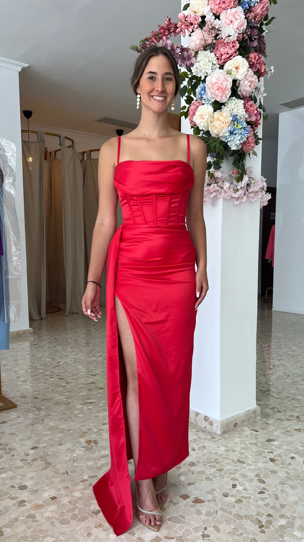 Vestido Satén Alyson Rojo